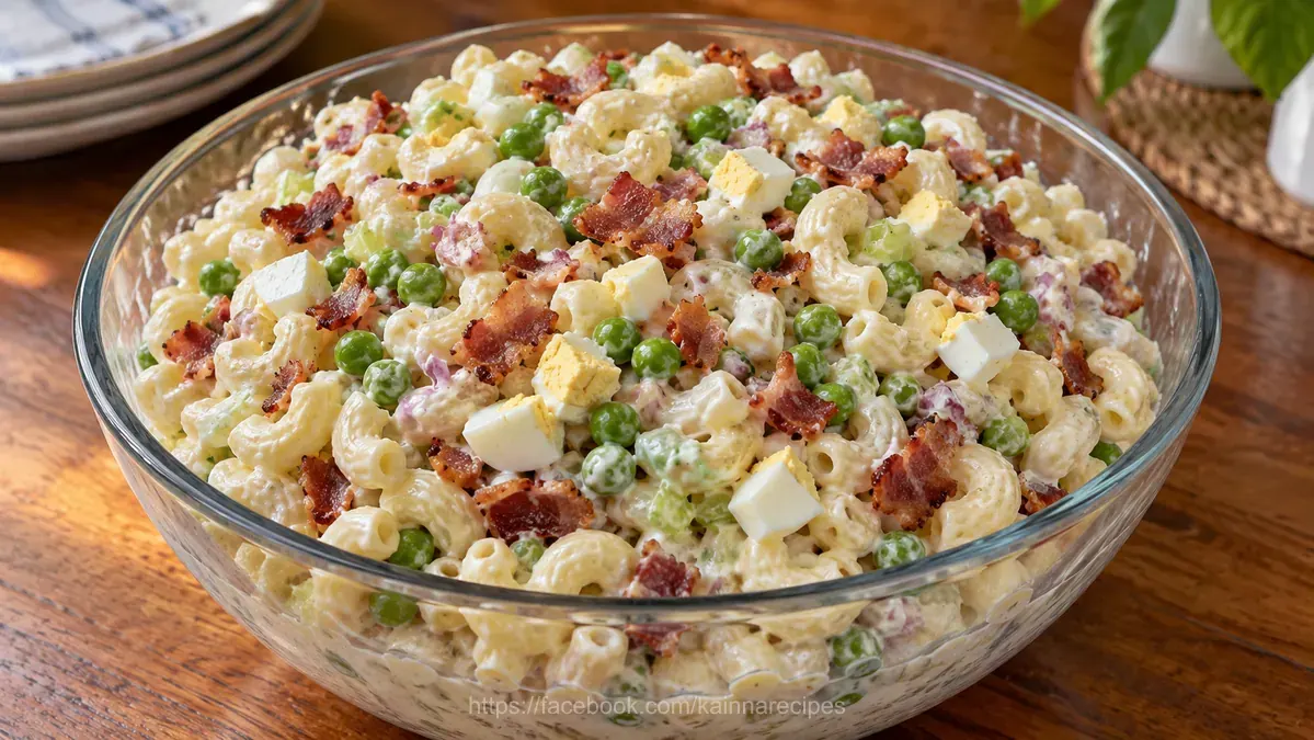 Bacon and Egg Macaroni Salad with Green Peas