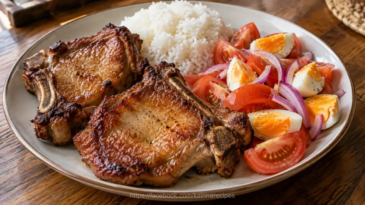Filipino Fried Pork Chop with Tomato and Salted Egg