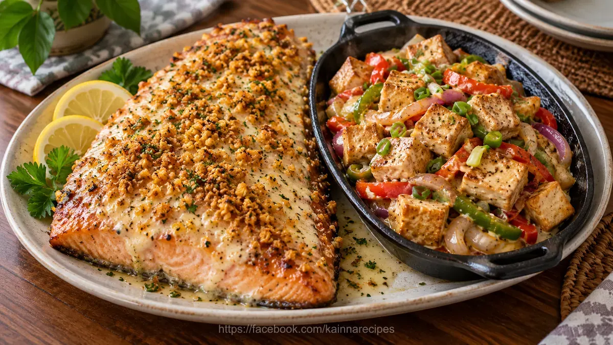 Baked Garlic Salmon and Easy Tofu Sisig