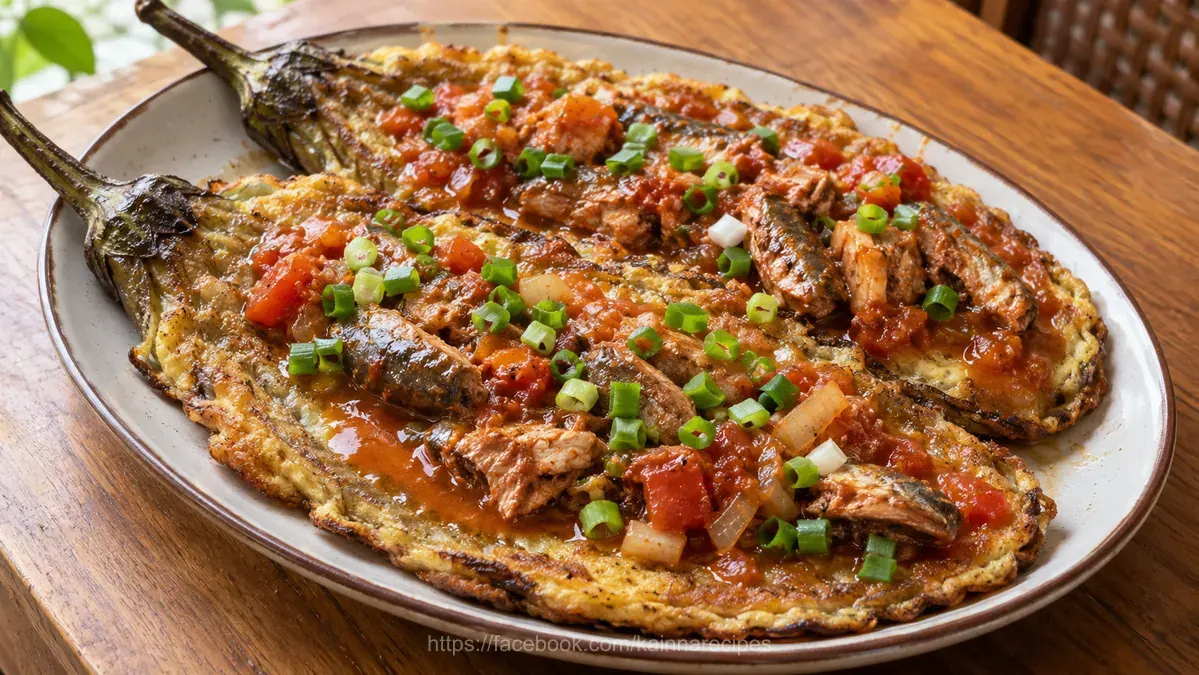 Eggplant and Sardine Omelet | Tortang Talong with Sardinas