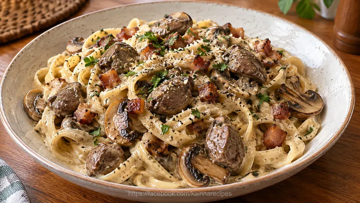 Creamy Chicken Liver Pasta With Mushrooms