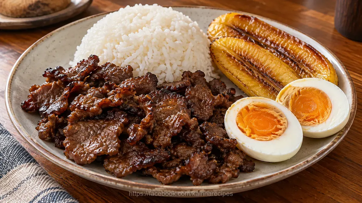Pork Tapa with Fried Banana and Salted Egg