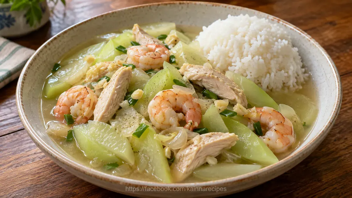 Sayote Guisado with Chicken and Shrimp
