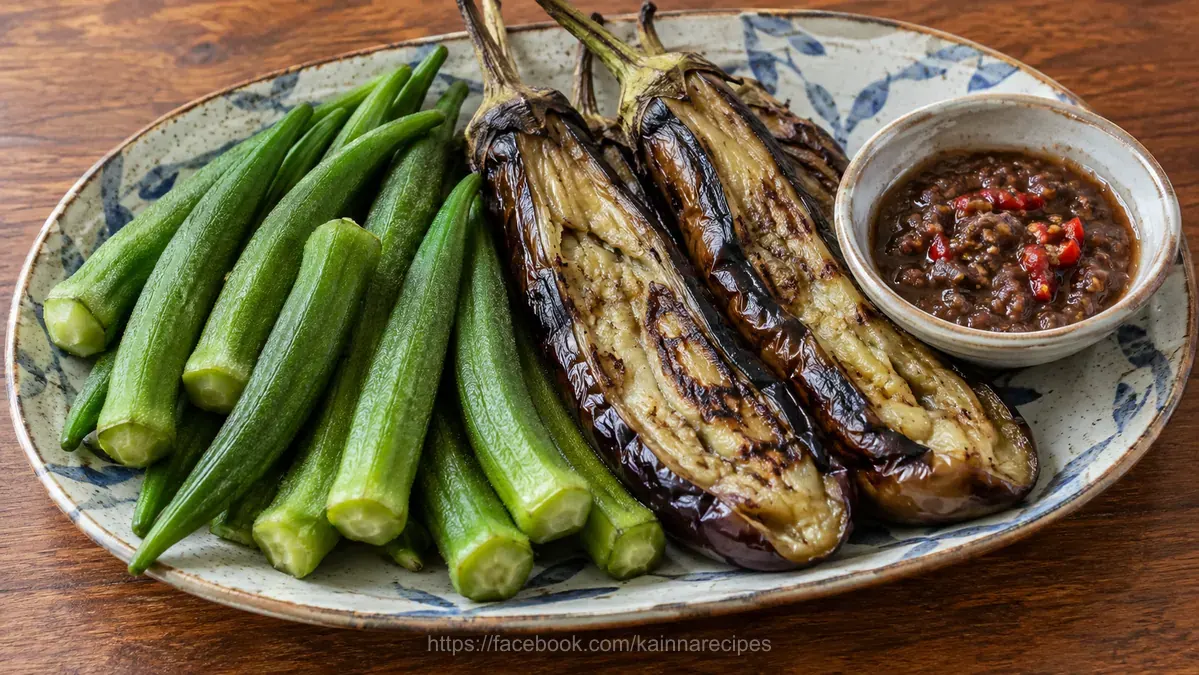 Nilagang Okra at Inihaw na Talong