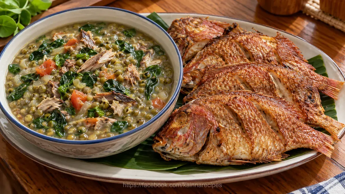 Ginisang Munggo with Tinapa and Fried Red Snapper