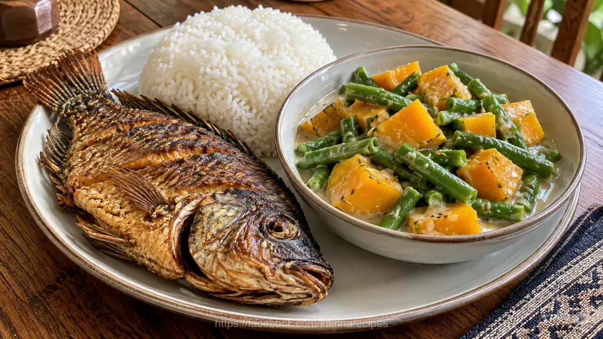 Ginataang Sitaw at Kalabasa with Fried Tilapia