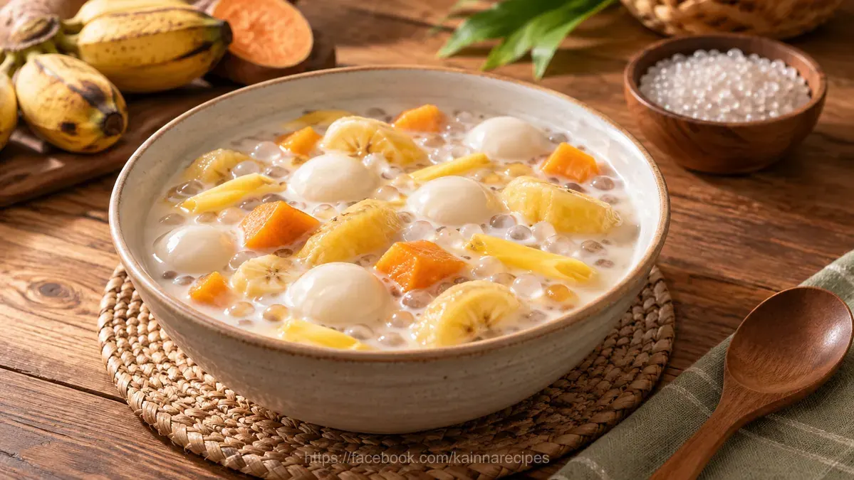 Ginataang Bilo bilo (sticky rice balls in coco milk)