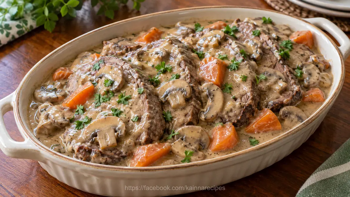 Filipino Style Pot Roast in Creamy Mushroom Gravy