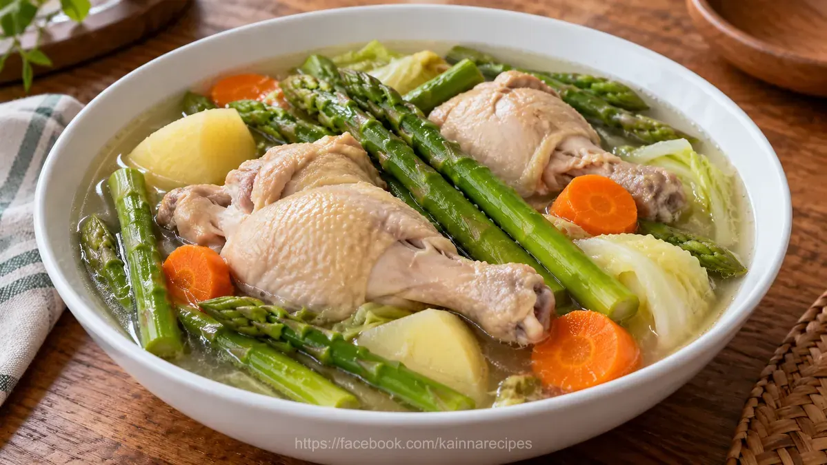 Nilagang Manok na Puti na may Asparagus