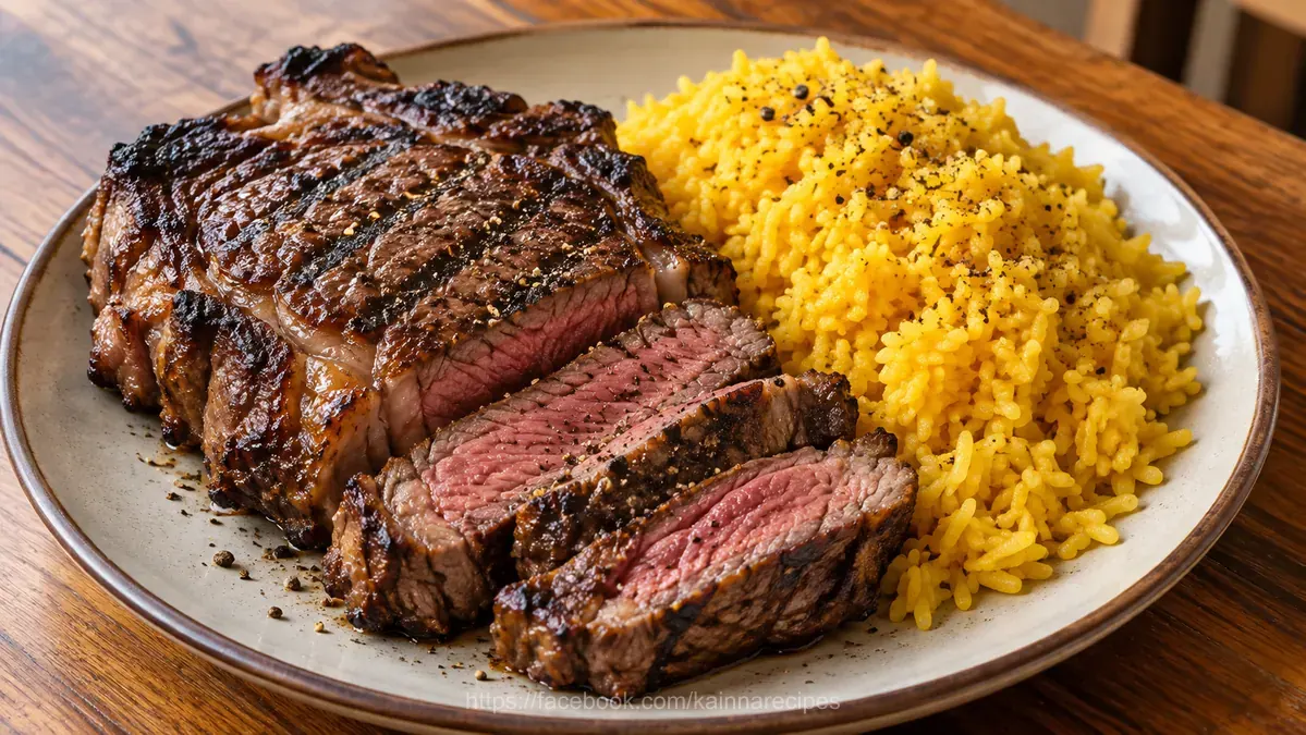 Grilled Rib Eye Steak with Arroz Amarillo