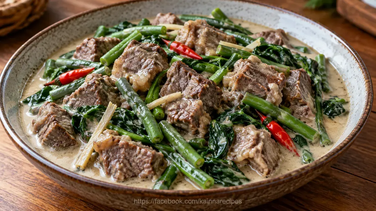 Ginataang Baka – Beef in Coconut Milk with Green Beans and Spinach