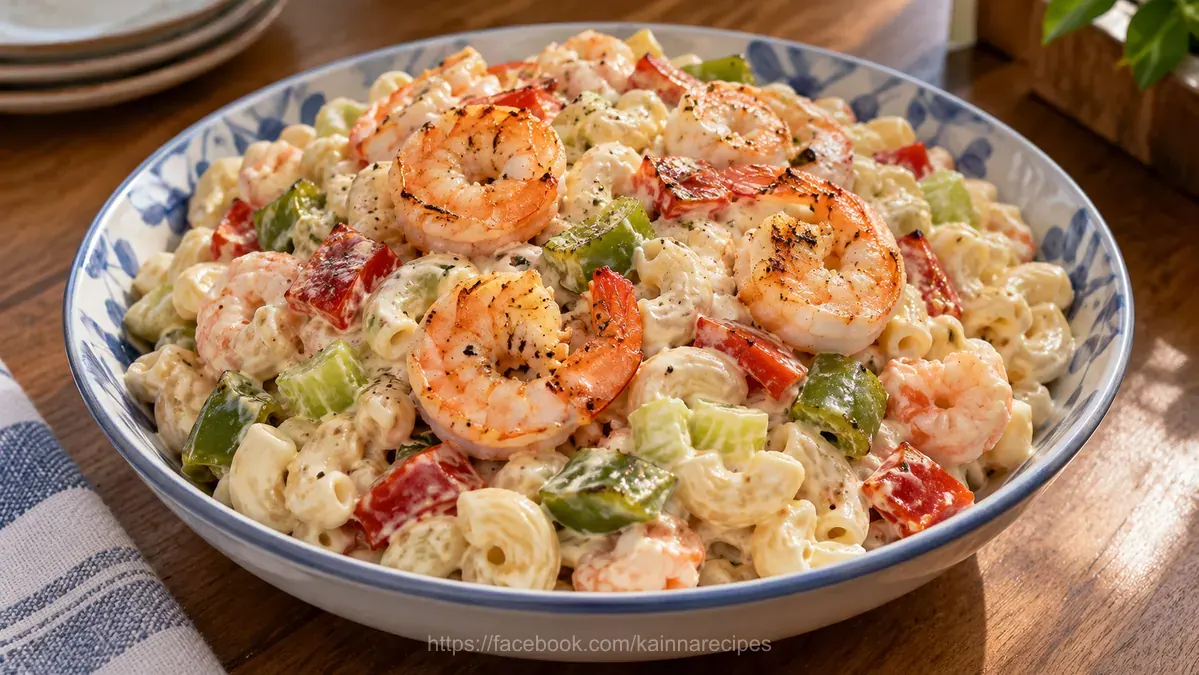 Shrimp Macaroni Salad with Roasted Bell Pepper