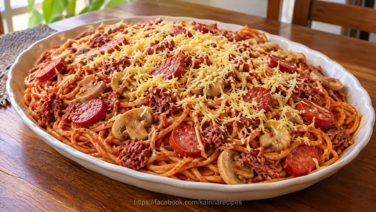 Sweet-style Filipino Spaghetti with Corned Beef