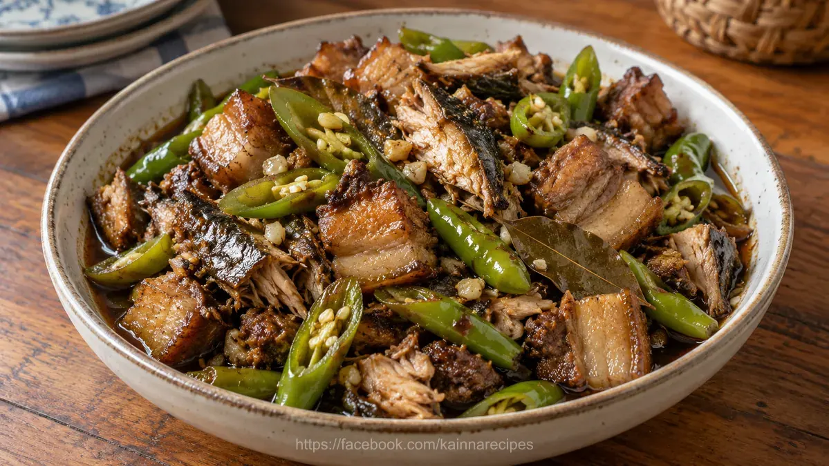 Adobong Sili with Pork and Tinapa