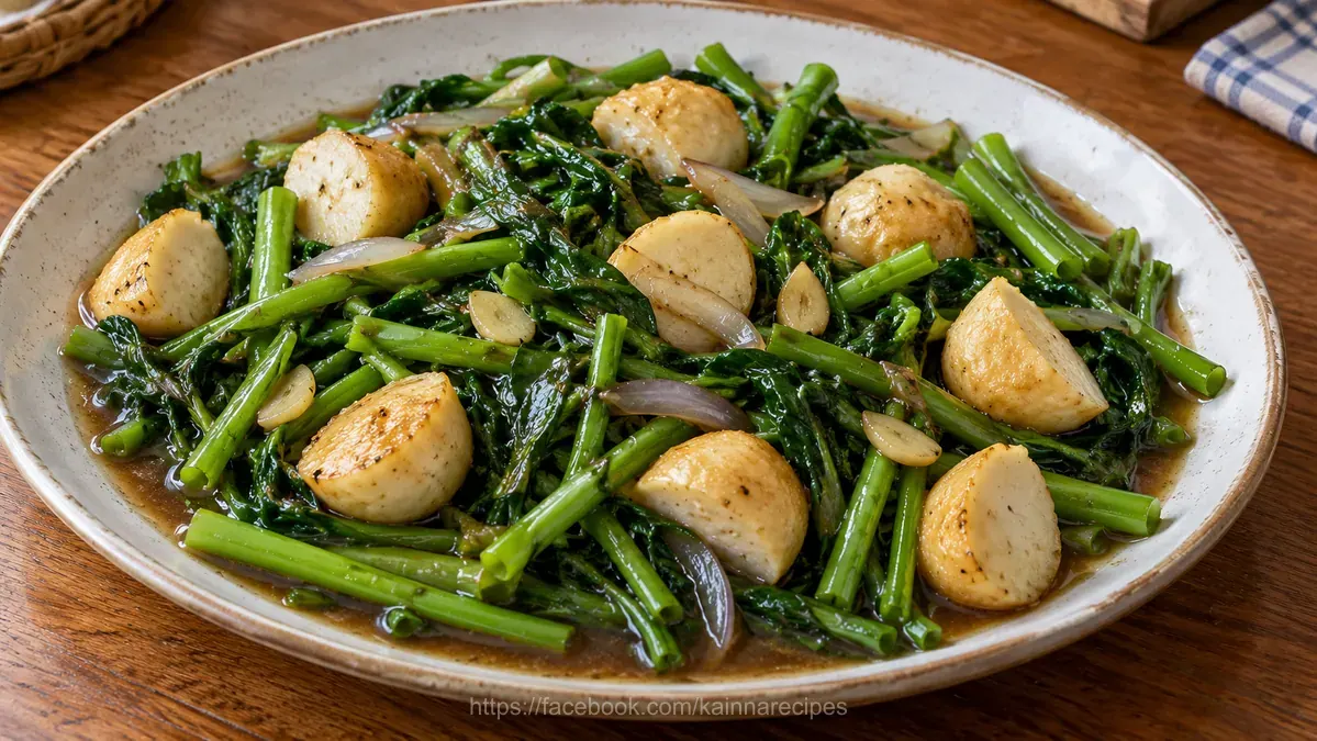 Kangkong with Squid Balls in Oyster Sauce