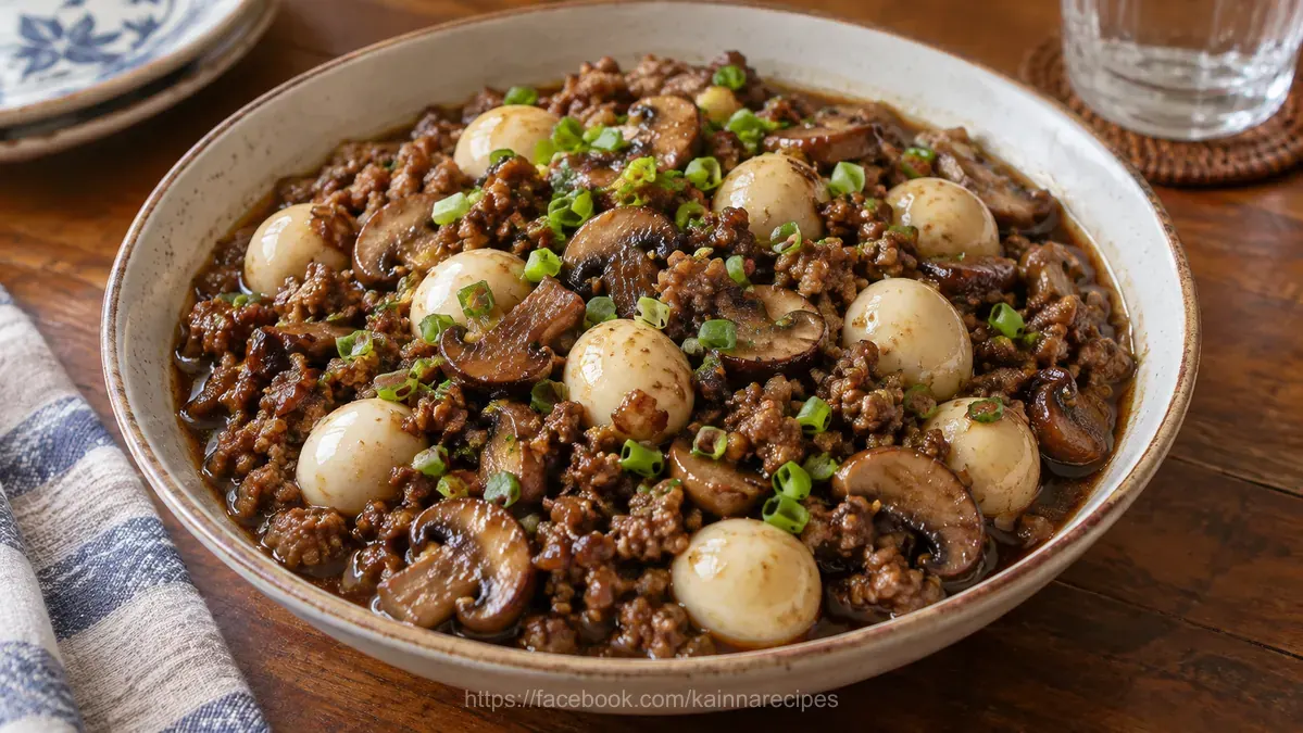 Asadong Pork Giniling with Quail Egg and Mushroom