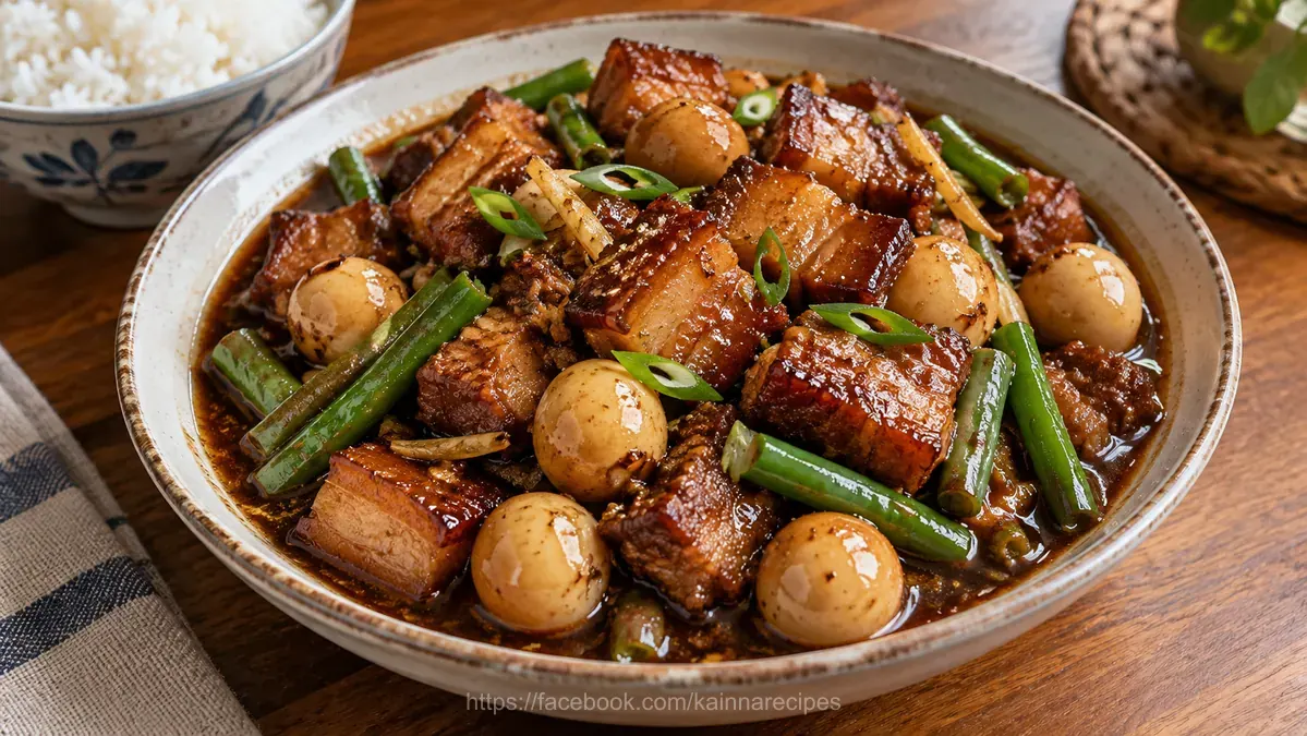 Pork and Quail Eggs in Oyster Sauce