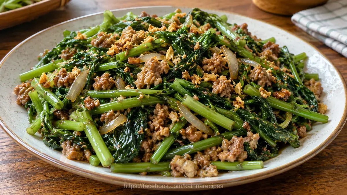 Kangkong and Ground Pork with Oyster Sauce Stir Fry