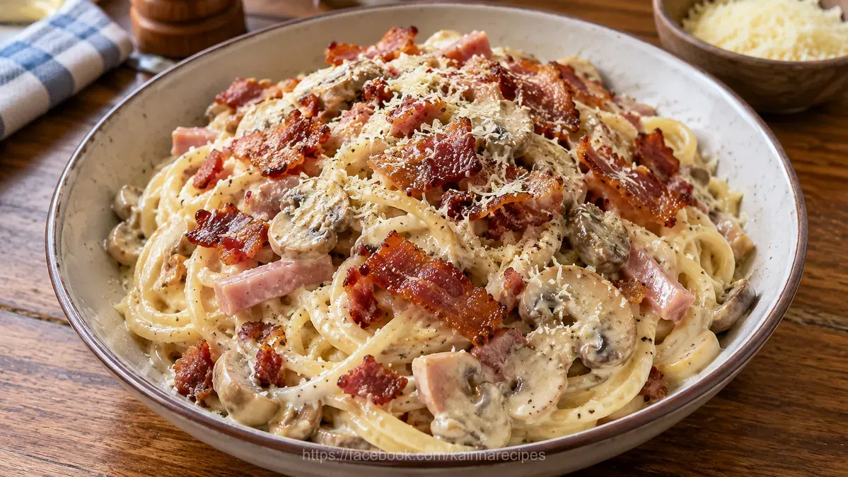 Pinoy Carbonara with Ham and Bacon