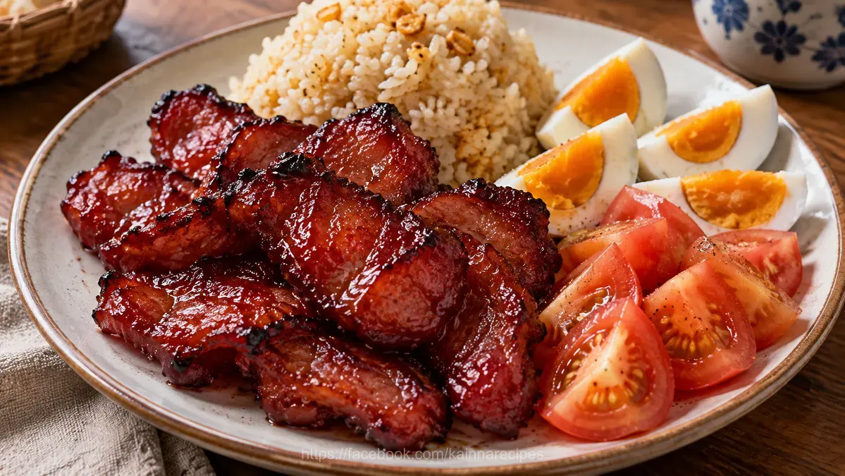 Tocino with Salted Egg and Chopped Tomato