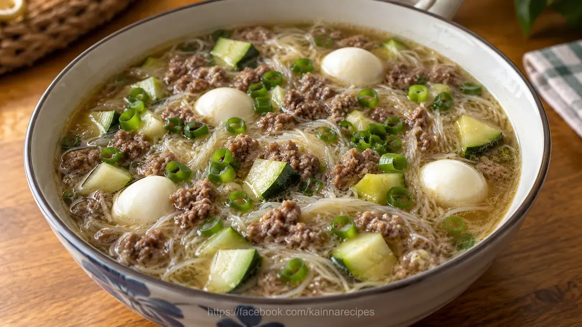 Misua with Ground Beef and Zucchini Soup