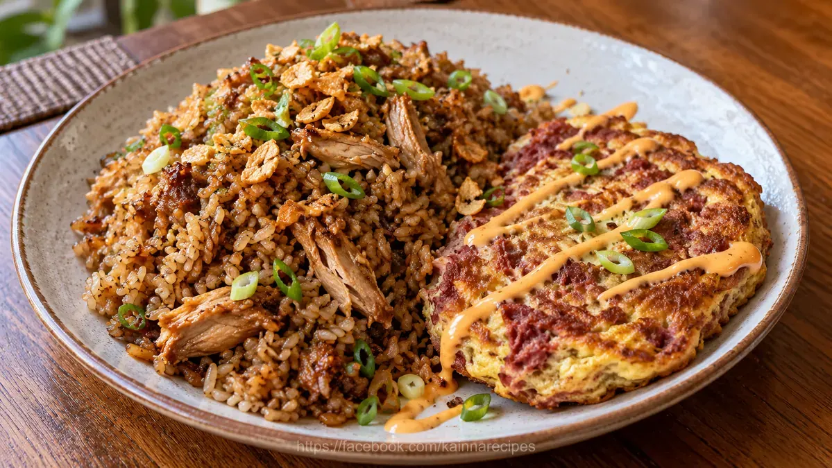 Chicken Adobo Fried Rice and Tortang Corned Beef