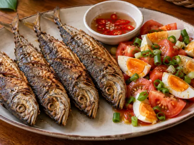 Fried Galunggong with Salted Egg and Tomato Salad
